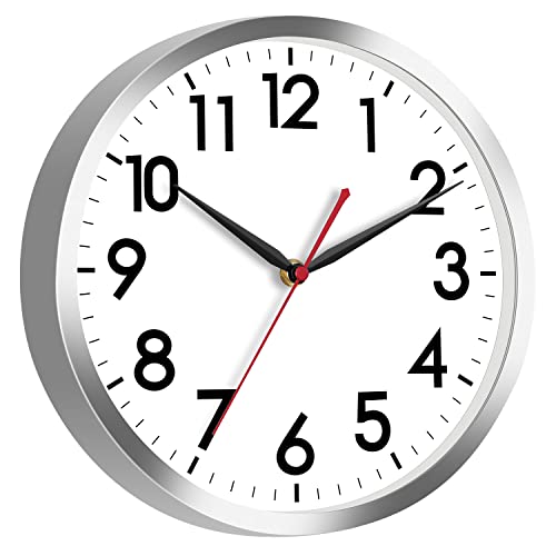 AKCISOT 12 Inch Wall Clock, Silent Battery Operated Analog Clock, Silver - color: B_silver, size: 12 Inch