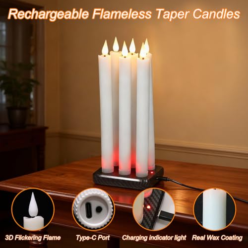 GenSwin Rechargeable Flameless Taper Candles Charging Base & 2 Remote White - color: White-A