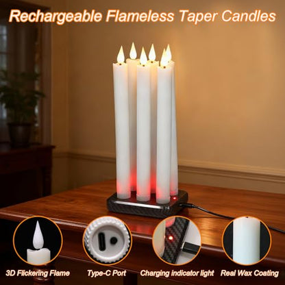 GenSwin Rechargeable Flameless Taper Candles Charging Base & 2 Remote White - color: White-A