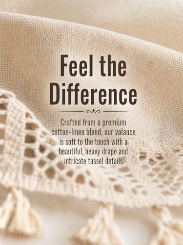 Molaxhome Linen Valances for Windows Boho Kitchen Valance Window Treatments - color: Beige, size: 52"W x 18"L (Pack of 1)