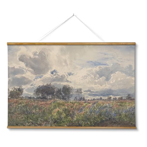 ARPEOTCY Extra Large Framed Wall Art, Retro Sky Field Landscape, 36x54In - color: Windy Countryside