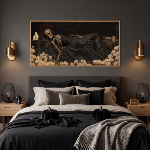DRACIT Spooky Halloween Dark Gothic Skull Framed Canvas Wall Art -20"x40" - color: Dark Gothic Skull Wall Art, size: 40"L x 20"W