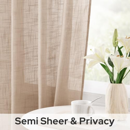 HOMEIDEAS Beige Linen Textured Sheer Curtains, 52 X 96 Inch, 2 Panels - color: Beige/Taupe, size: 52"W x 96"L (Pack of 2)