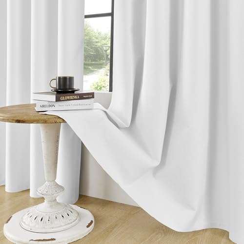 ChrisDowa White Blackout Curtains 45 Inches Long 2 Panels for Bedroom - color: White, size: 52"W x 45"L (Pack of 2)