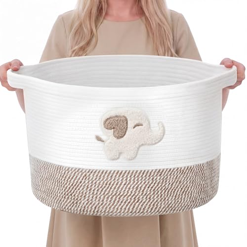 LemonRoad Large Woven Bear Basket, Cotton Rope, Elephant, Brown - color: Brown, size: Cotton Rope, style: Elephant