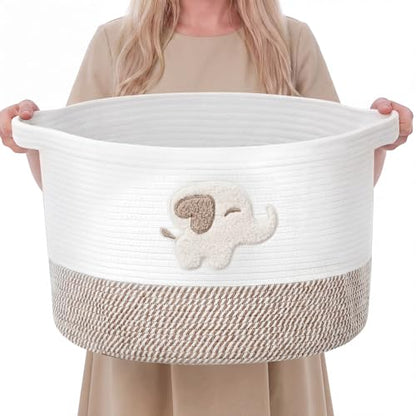 LemonRoad Large Woven Bear Basket, Cotton Rope, Elephant, Brown - color: Brown, size: Cotton Rope, style: Elephant