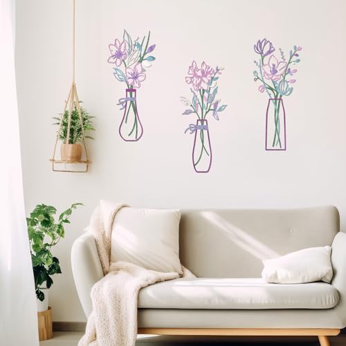 Zzbakress 3 Pieces Metal Flowers Wall Art for Bathroom (Pink Purple) - color: Pink Purple