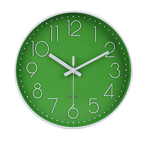 jomparis Modern Office Green Decor Wall Clock 12" Silent & Non-Ticking Battery Operated Quartz Round Clock - color: 1 Pack - Green, size: 12 Inch