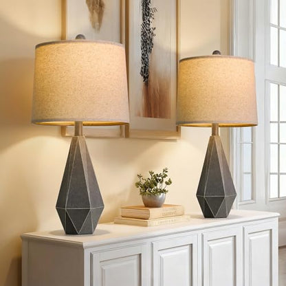 PoKat 23.5'' Farmhouse Table Lamps Set of 2, Rustic Nightstand Lamps for Bedroom, Classic Bedside Lamps for Living Room Office Sideboard with Linen Shade Distressed (Deep Grey) - color: Medium - Deep Grey
