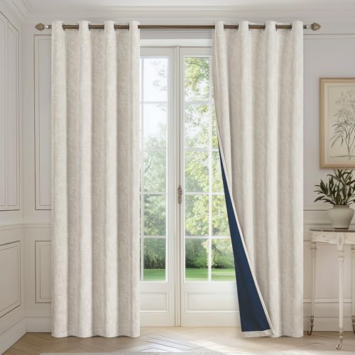FMFUNCTEX Beige Floral Jacquard Blackout Curtains, 52X72 Inches, 2 Panels - color: Beige, size: 52"W x 72"L (Pack of 2)