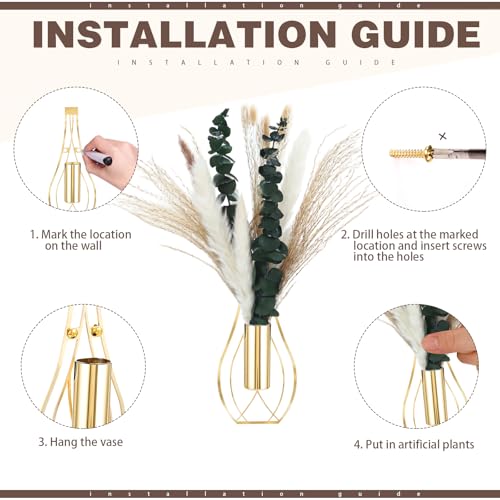 Otoolling Boho Wall Decor Set of 2, Gold, Pampas,Eucalyptus - color: Gold, style: Pampas,Eucalyptus