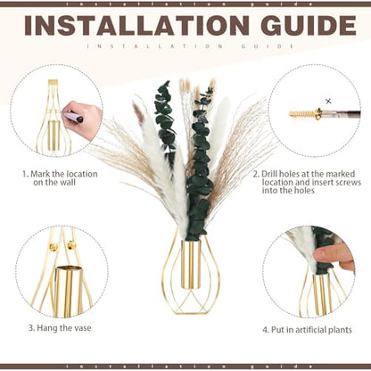 Otoolling Boho Wall Decor Set of 2, Gold, Pampas,Eucalyptus - color: Gold, style: Pampas,Eucalyptus