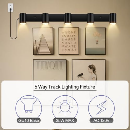 BoostArea LED Plug in Track Light Kit, Matte Black 5-Light - color: 5 Light-Black