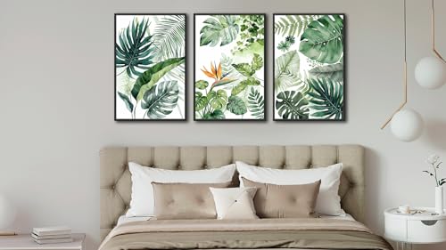 Large Framed Botanical Wall Art, Tropical Plants Canvas Prints, 16"x24"x3 - color: green, size: 16"x24"x3 Framed