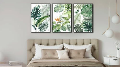 Large Framed Botanical Wall Art, Tropical Plants Canvas Prints, 16"x24"x3 - color: green, size: 16"x24"x3 Framed