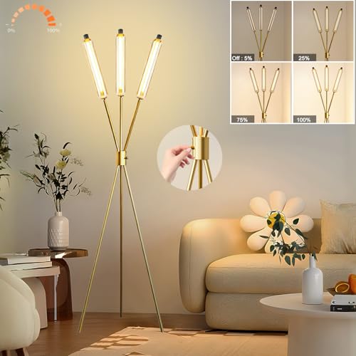 Lightdot LED Tripod Floor Lamps for Living Room, Stepless Dimmable Modern Standing Tall Lamp with 360° LED LampHead,Mid Century Industrial Floor Lamp for Bedroom/Sofa Beside/Corner Decor-Gold - color: Gold-111A