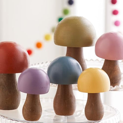 Your Heart's Content Wooden Mushroom Decor Set of 6 (Rainbow 6) - color: Rainbow 6