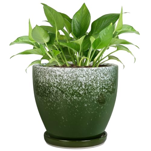 6 Inch Plant Pot - Ceramic Plant Pots with Drainage Hole and Saucer, Ceramic Planter for Indoor Outdoor Plants, Round Modern Planter, Room House Decor, Gifts for Women Men, Green - color: Blackish Green, size: 6 Inch