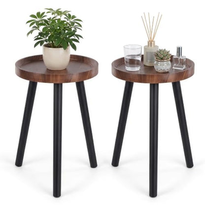 Mid Century Wood Plant Stand – 120 lbs Heavy Duty Plant Stand with Raised Tray & Spray Painted Legs, Solid Wood Side Table for Living Room, Bedroom, Entryway, Small Footprint for Plants, Decor (2 Pcs)