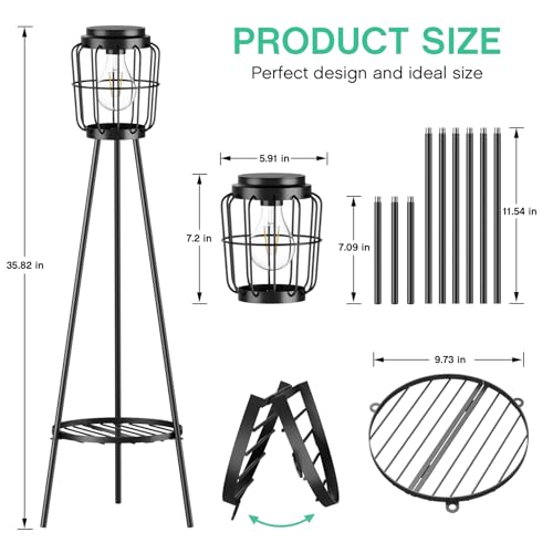 MXwcy 2 Pack Solar Lights Outdoor with Plant Stands, Solar Floor Lamp with LED Edison Bulbs for Garden Yard Pathway Driveway Front/Back Porch Decoration - color: A- 2Pack Black - Edison bulbs, size: Medium