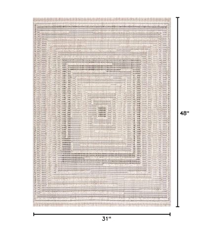Hauteloom Lyre Living Room, Bedroom Area Rug - Geometric, Solid & Striped - Charcoal, Cream, Beige - 2'7" x 4' - color: Charcoal, Cream, Beige / Lunao, size: 2'7" x 4' (Rectangular)