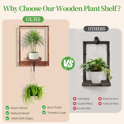 3 Pack Solid Wood Hanging Planters for Indoor Plants Wall Decor with Hooks