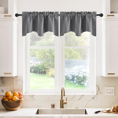 NICETOWN 2 Panels Grey Kitchen Blackout Valances for Windows, 42W x 18L - color: Grey, size: 42"W x 18"L (Pack of 2)