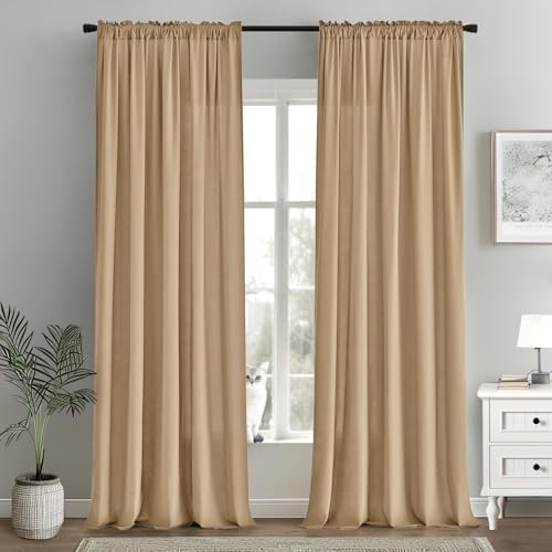 MIULEE Brown Semi Sheer Privacy Curtains Drapes 2 Panels 52W x 96L - color: Brown, size: 52"W x 96"L (Pack of 2)