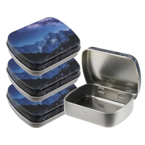 4pcs Starry Sky Empty Hinged Tin Box Metal Tins Storage Box - color: Starry Sky