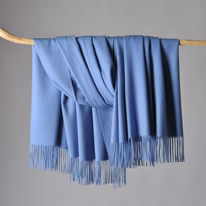 CUDDLE DREAMS Premium Cashmere Throw Blanket with Fringe (Porcelain Blue) - color: Porcelain Blue
