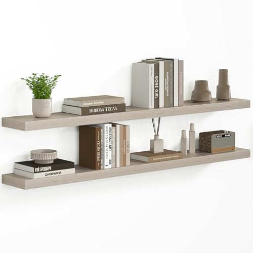 Fun Memories 55 Inch Floating Shelves - Fireplace Mantel Shelf - Deep Wall Mounted Wood Storage Shelf for Bedroom, Kitchen, Farmhouse - 2 Pack, Grey - color: Grey, size: 55"L x 8"D