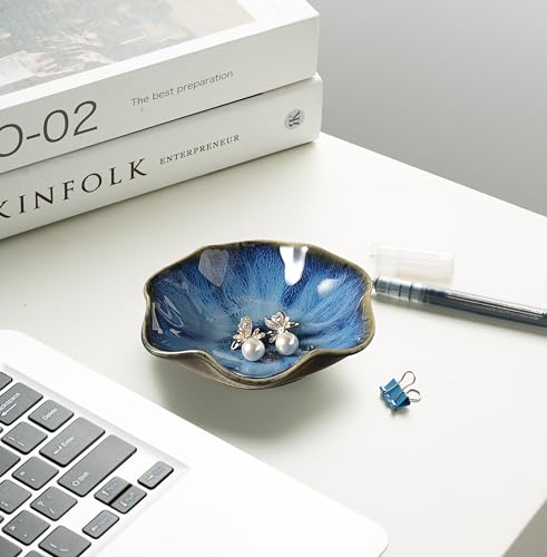Ceramic Ring Dish, Jewelry Trinket Tray for Rings and Earrings - color: Dark Blue