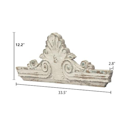 SOFE 33" Handmade Distressed White Finish Wooden Scroll Over The Door Decor