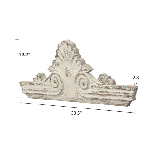 SOFE 33" Handmade Distressed White Finish Wooden Scroll Over The Door Decor