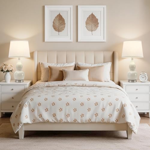 GyroVu 22" Table Lamp Set of 2, Color Temperature Adjustable Double Gourd Ceramic Lamps Classic Nightstand Table Lamps for Bedroom Beside Lamps for Living Room, Cream-Bulbs Included - color: 22.63" Cream Gourd