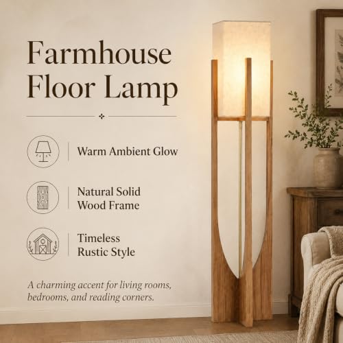 Farmhouse Style Floor Lamp,57 Inch,for Living Room - color: Large Natural Wood