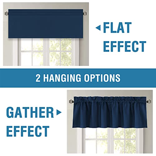H.VERSAILTEX 100% Blackout Valances for Windows,Kitchen Valance Set of 2, Small Short Modern Rod Pocket Valances Curtains for Living Room Bathroom Cafe Laundry Basement, 52" x 18", Navy - color: Navy