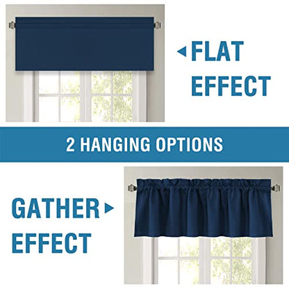 H.VERSAILTEX 100% Blackout Valances for Windows,Kitchen Valance Set of 2, Small Short Modern Rod Pocket Valances Curtains for Living Room Bathroom Cafe Laundry Basement, 52" x 18", Navy - color: Navy