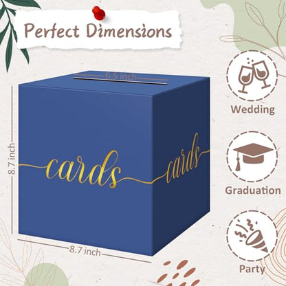 Elegant Card Box for Party, Gold Foil Graduation Card Box, Navy Blue - color: Blue and Gold Foil