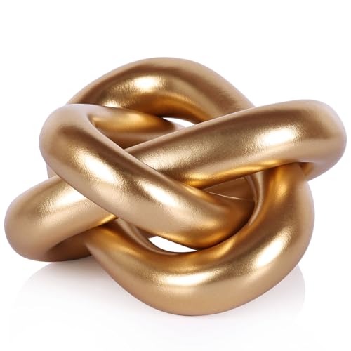 Gold Knot Decor for Coffee Table, Decorative Knot Sculpture Resin Chain Link, Gold Coffee Table Decor Modern Shelf Decor for Living Room, Fireplace Mantel, Entryway Table, Bookshelf Office Desk Accent