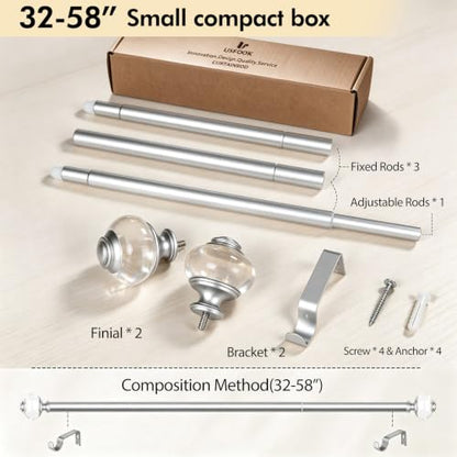 USFOOK Curtain Rods 32 to 58 Inch, Drapery Rod for Windows, Light Silver - color: Light Silver, size: 32-58"