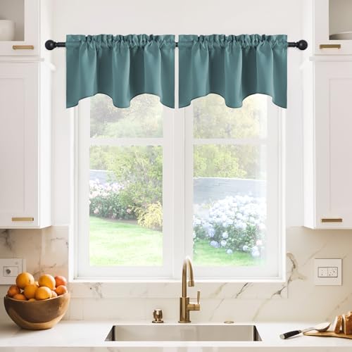 NICETOWN 2 Panels Greyish Blue Kitchen Valances for Window, 42W x 18L - color: Greyish Blue, size: 42"W x 18"L (Pack of 2)