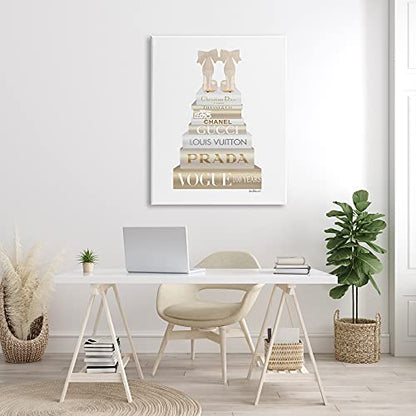 Cream Bow Heels Glam Bookstack, 36 x 48 Inch Canvas Wall Art - color: Glam Couture Heels, size: 48"L x 36"W