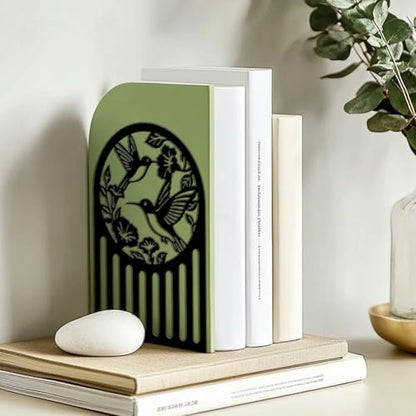 Peacoblue 5.3"x4.3"x7.9" Metal Bookends, Heavy Duty Book Ends for Shelves - style: Hummingbird and Flower