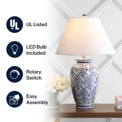 JONATHAN Y Juliana 26.25" Chinoiserie Ceramic Urn Table Lamp, Blue/White