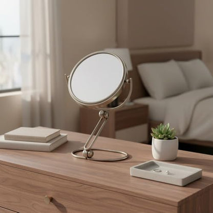 JERDON 5.5" Tabletop Makeup Mirror - 10X Magnification - Nickel - MC450N - size: 1"L x 5.8"W