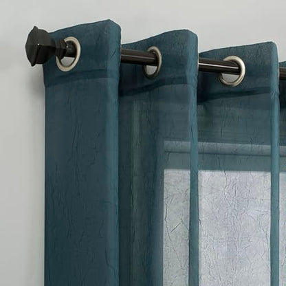No. 918 Erica Crushed Sheer Voile Grommet Curtain Panel - color: Teal, size: 51"W x 84"L (Pack of 1)