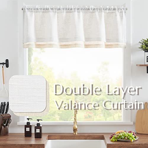 jinchan Kitchen Valance Curtain Double Layers, 50x16, 1 Panel, White - color: Double Layer | White, size: 50"W x 16"L (Pack of 1)
