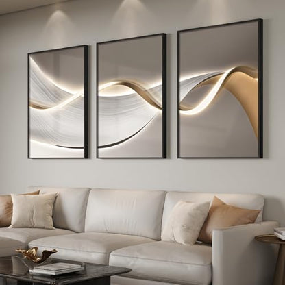 Large Framed Modern Abstract Wall Art for Living Room, 3 Piece 24x36 In - color: Soft Flow Series, size: 24" W x 36" H x 3 pieces