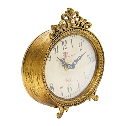Creative Co-Op Distressed Pewter Mantel Clock, Gold Finish - color: Gold